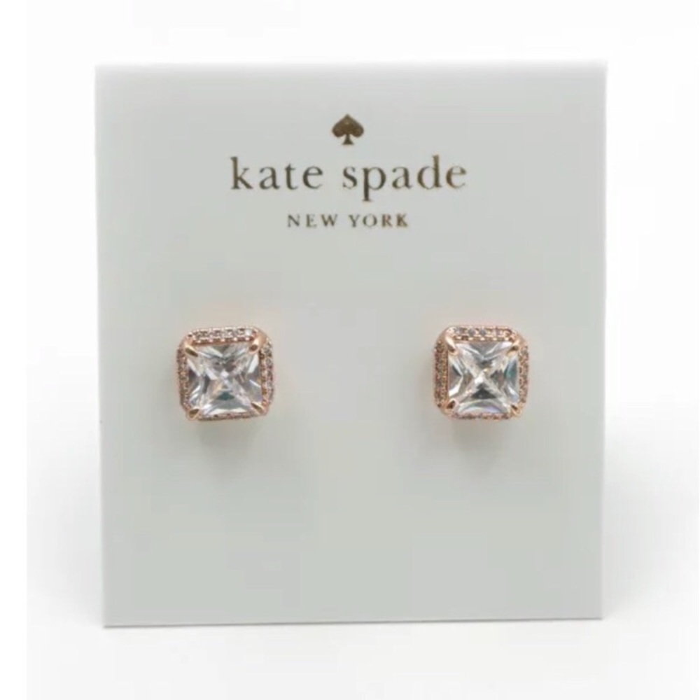 KATE SPADE • Rose Gold Save The Date Princess Cut Earrings - Picture 4 of 6